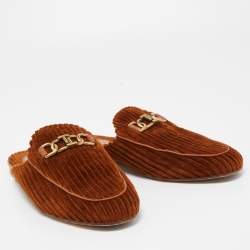 Pre Owned Tod's Brown Corduroy Fabric Flat Mules Size 40