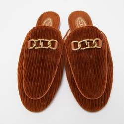 Pre Owned Tod's Brown Corduroy Fabric Flat Mules Size 40