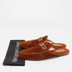 Pre Owned Tod's Brown Corduroy Fabric Flat Mules Size 40