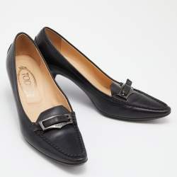Pre Owned Tod's Black Leather Pointed Toe Loafer Pumps Size 40