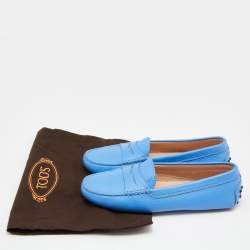 Pre Owned Tod's Blue Leather Gommino Slip On Loafers Size 37