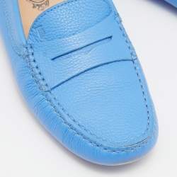 Pre Owned Tod's Blue Leather Gommino Slip On Loafers Size 37