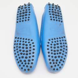 Pre Owned Tod's Blue Leather Gommino Slip On Loafers Size 37