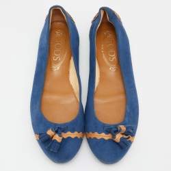 Tod's Blue/Tan Leather Tassel Ballet Flats Size 37