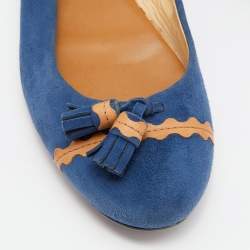 Tod's Blue/Tan Leather Tassel Ballet Flats Size 37