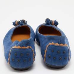 Tod's Blue/Tan Leather Tassel Ballet Flats Size 37