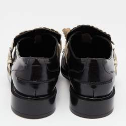 Pre Owned Tod's Black/Cream Leather Fringes Buckle Oxford Size 39