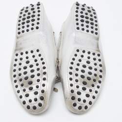 Pre Owned Tod's Silver Leather Bow Loafers Size 37