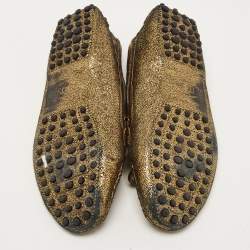 Pre Owned Tod's Metallic Gold Foil Leather Gommino Bow Slip On Loafers Size 37