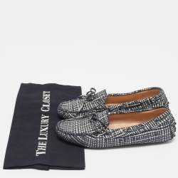 Pre Owned Tod's Silver/Black Textured Suede Bow Loafers Size 36
