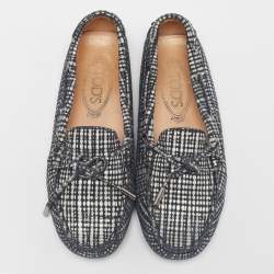 Pre Owned Tod's Silver/Black Textured Suede Bow Loafers Size 36