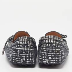 Pre Owned Tod's Silver/Black Textured Suede Bow Loafers Size 36