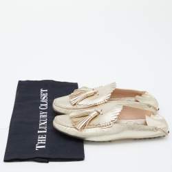 Tod's Gold Leather Fringe Flat Mules Size 35