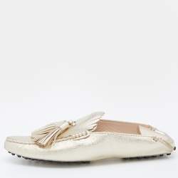 Tod's Gold Leather Fringe Flat Mules Size 35