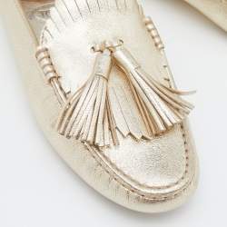 Tod's Gold Leather Fringe Flat Mules Size 35