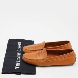 Pre Owned Tod's Tan Leather Gommino Driver Loafers Size 38