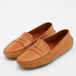 Pre Owned Tod's Tan Leather Gommino Driver Loafers Size 38