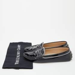 مملوكة مسبقًا Tod's Black Patent Leather Driving Slip On Loafers Size 39.5 