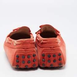 Pre Owned Tod's Orange Nubuck Leather Bow Detail Slip On Loafers Size 37