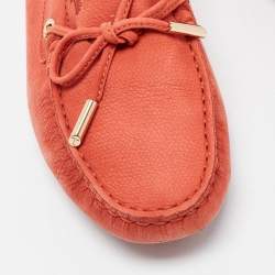 Pre Owned Tod's Orange Nubuck Leather Bow Detail Slip On Loafers Size 37