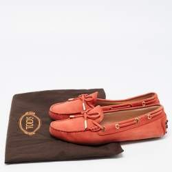 Pre Owned Tod's Orange Nubuck Leather Bow Detail Slip On Loafers Size 37