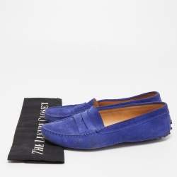 Pre Owned Tod's Blue Suede Gommino Slip On Loafers Size 38.5