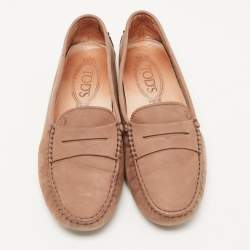 Tod's Brown Suede Gommino Penny Slip On Loafers Size 36.5