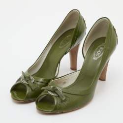 Pre Owned Tod's Green Patent Leather Bow D' Orsay Pumps Size 39