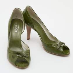 Pre Owned Tod's Green Patent Leather Bow D' Orsay Pumps Size 39