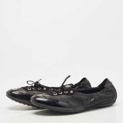 Pre Owned Tod's Black Suede and Leather Lace Up Scrunch Ballet Flats Size 41