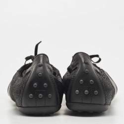 Pre Owned Tod's Black Suede and Leather Lace Up Scrunch Ballet Flats Size 41