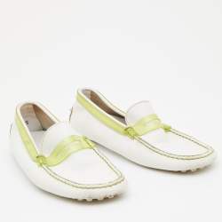 Tod's White/Green Leather and PVC Penny Loafers Size 36