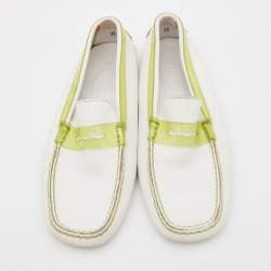 Tod's White/Green Leather and PVC Penny Loafers Size 36