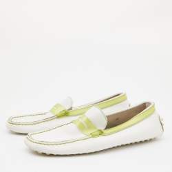 Tod's White/Green Leather and PVC Penny Loafers Size 36