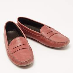 Pre Owned Tod's Red Leather Penny Slip On Loafers Size 38.5