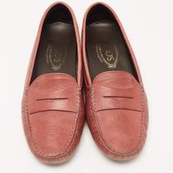 Pre Owned Tod's Red Leather Penny Slip On Loafers Size 38.5