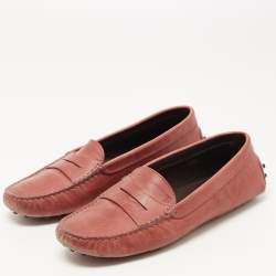 Pre Owned Tod's Red Leather Penny Slip On Loafers Size 38.5