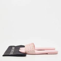 Pre Owned Tod's Pink Suede Studded Flat Slides Size 38.5