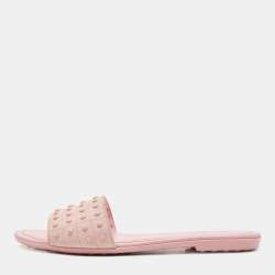 Pre Owned Tod's Pink Suede Studded Flat Slides Size 38.5