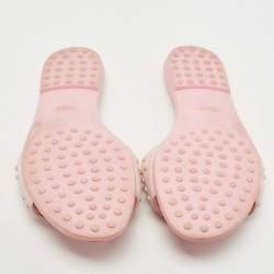 Pre Owned Tod's Pink Suede Studded Flat Slides Size 38.5