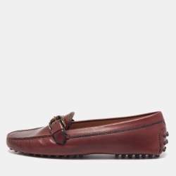 Pre Owned Tod's Burgundy Leather Slip On Loafers Size 39
