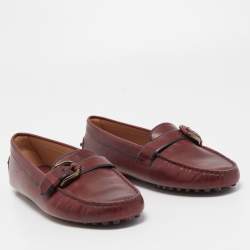 Pre Owned Tod's Burgundy Leather Slip On Loafers Size 39