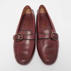 Pre Owned Tod's Burgundy Leather Slip On Loafers Size 39