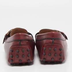 Pre Owned Tod's Burgundy Leather Slip On Loafers Size 39