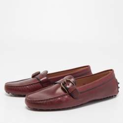 Pre Owned Tod's Burgundy Leather Slip On Loafers Size 39