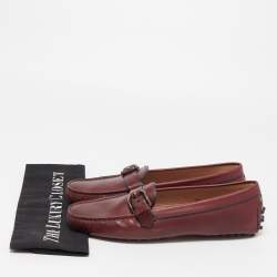 Pre Owned Tod's Burgundy Leather Slip On Loafers Size 39