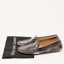 Pre Owned Tod's Metallic Leather Slip On Loafers Size 39