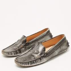 Pre Owned Tod's Metallic Leather Slip On Loafers Size 39