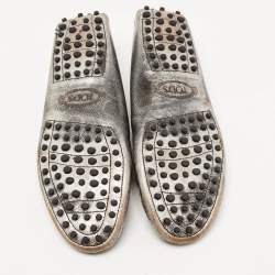 Pre Owned Tod's Metallic Leather Slip On Loafers Size 39