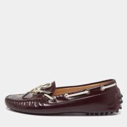 Tod's Burgundy Leather Bow Slip On Loafers Size 36.5